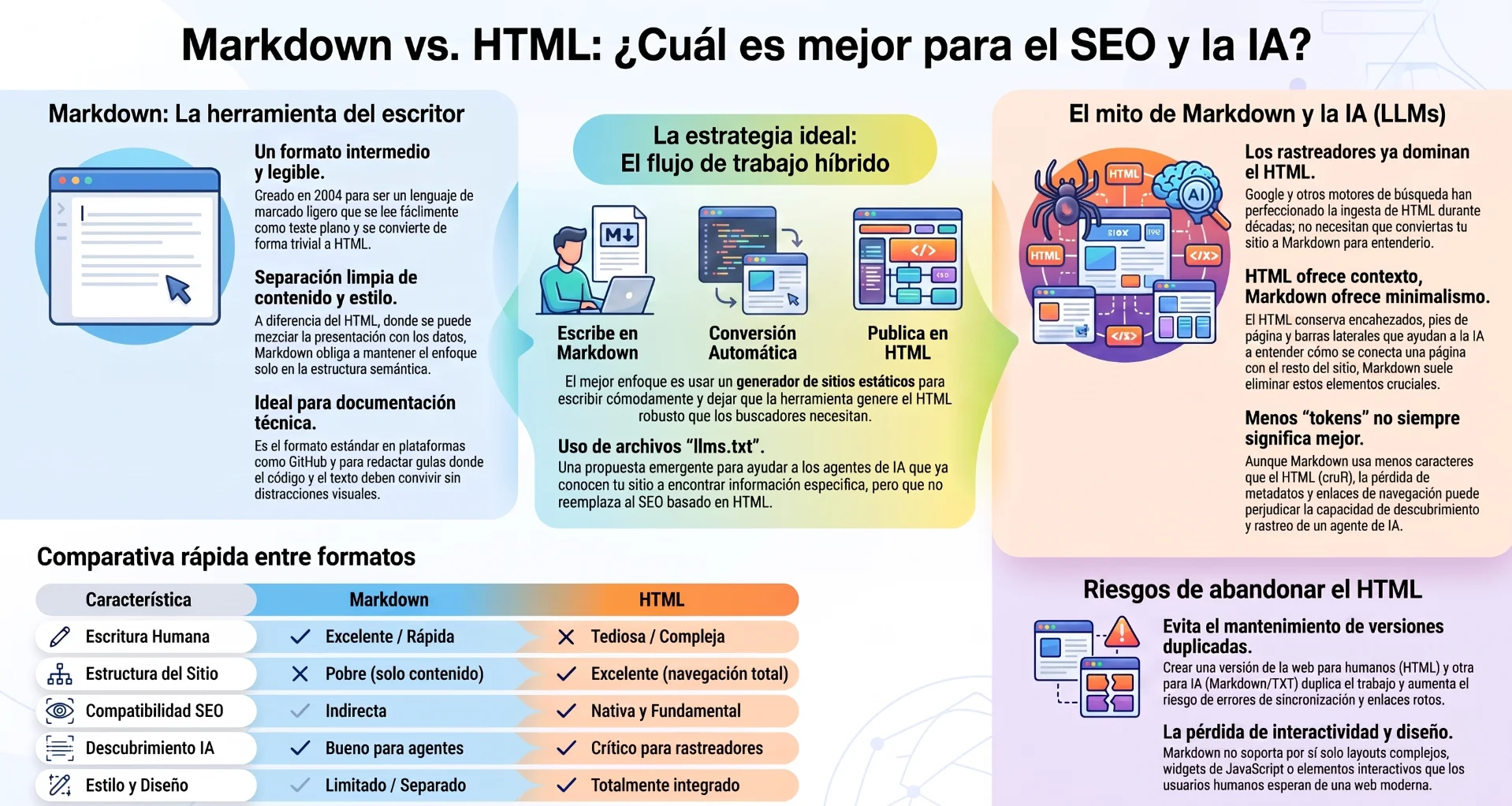 MARKDOWN VS. HTML PARA SEO Y LLMS: ¿DEBERÍA TU SITIO WEB PUBLICARSE EN MARKDOWN?